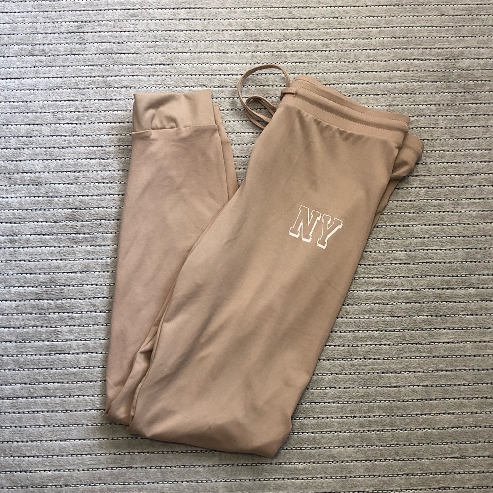 Ardene Tan Jogger Sweatpants with White NY Logo